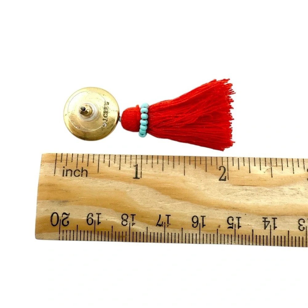 J. Crew Multicolor Beaded Red Tassel Earrings